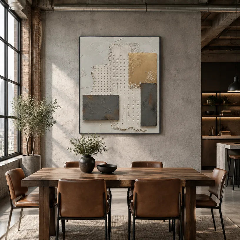 Wabi-Sabi abstract oil painting showing layered abstract marks, texture and expressive painterly movement in a brown palette.