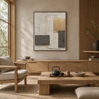 Wabi-Sabi abstract oil painting showing layered abstract marks, texture and expressive painterly movement in a brown palette.