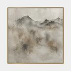 Wabi-Sabi abstract oil painting showing layered abstract marks, texture and expressive painterly movement in a grey palette.