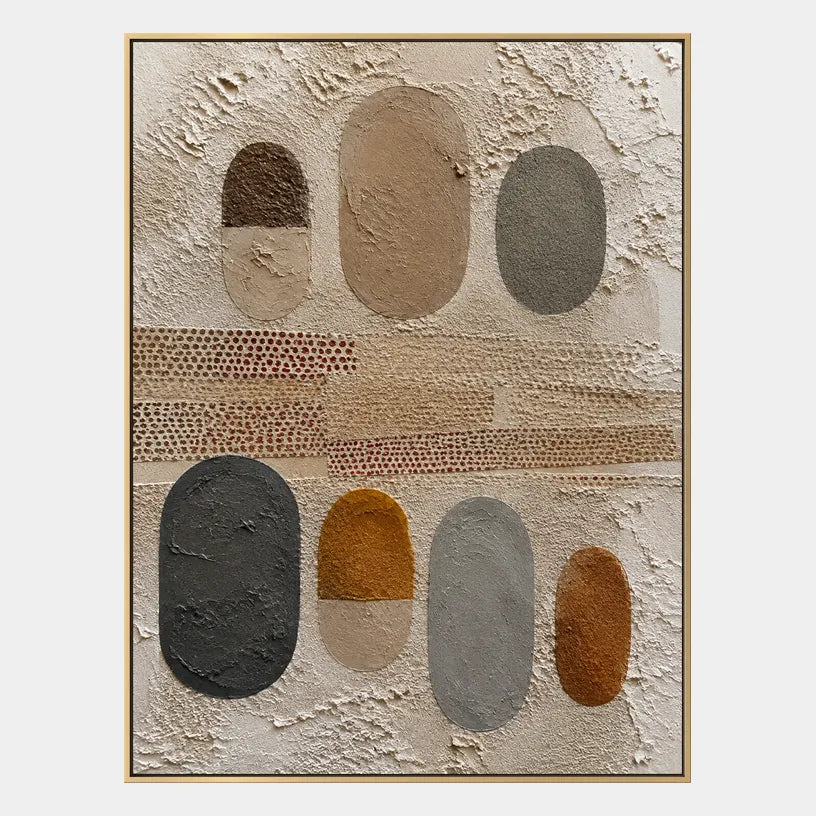 Wabi-Sabi abstract oil painting showing layered abstract marks, texture and expressive painterly movement in a brown palette.