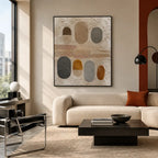 Wabi-Sabi abstract oil painting showing layered abstract marks, texture and expressive painterly movement in a brown palette.