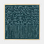 Wabi-Sabi abstract oil painting showing layered abstract marks, texture and expressive painterly movement in a blue palette.
