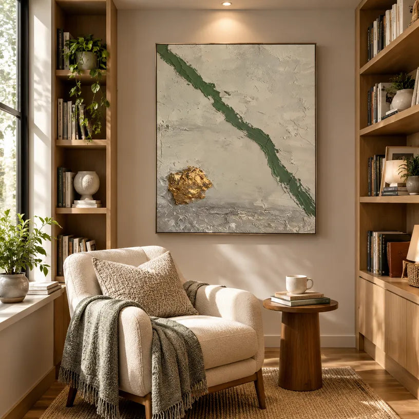 Wabi-Sabi abstract oil painting showing layered abstract marks, texture and expressive painterly movement in a grey palette.