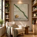 Wabi-Sabi abstract oil painting showing layered abstract marks, texture and expressive painterly movement in a grey palette.