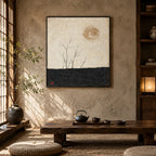 Wabi-Sabi abstract oil painting showing layered abstract marks, texture and expressive painterly movement in a black and white palette.