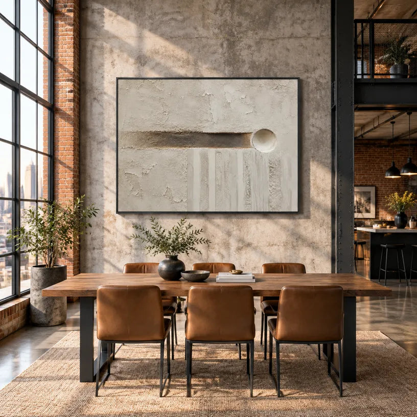 Wabi-Sabi abstract oil painting showing layered abstract marks, texture and expressive painterly movement in a grey palette.