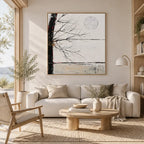Wabi-Sabi abstract oil painting showing layered abstract marks, texture and expressive painterly movement.