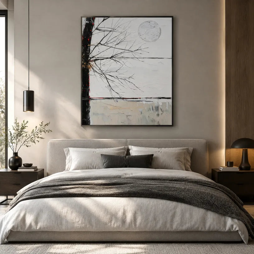 Wabi-Sabi abstract oil painting showing layered abstract marks, texture and expressive painterly movement.