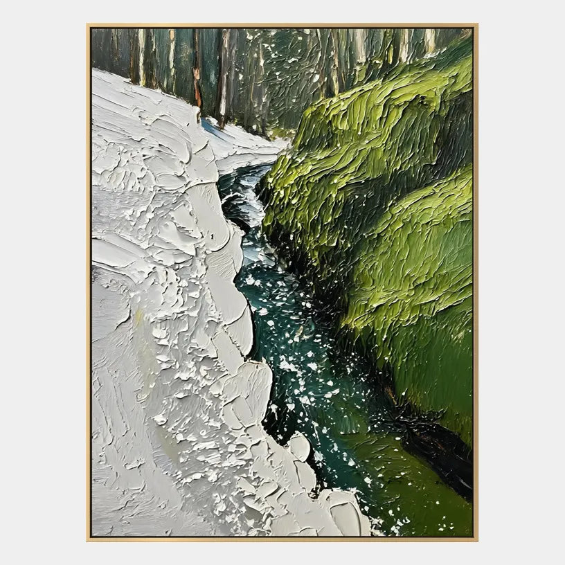 Wabi-Sabi abstract oil painting showing layered abstract marks, texture and expressive painterly movement in a green palette.
