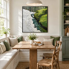 Wabi-Sabi abstract oil painting showing layered abstract marks, texture and expressive painterly movement in a green palette.