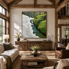 Wabi-Sabi abstract oil painting showing layered abstract marks, texture and expressive painterly movement in a green palette.