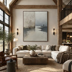 Wabi-Sabi abstract oil painting showing layered abstract marks, texture and expressive painterly movement in a grey palette.