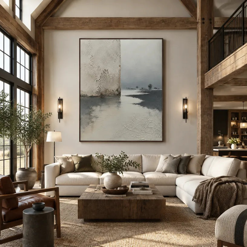Wabi-Sabi abstract oil painting showing layered abstract marks, texture and expressive painterly movement in a grey palette.