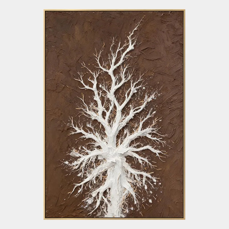 Peinture à l'huile florale/botanique et naturelle Wabi-Sabi présentant des formes botaniques, des fleurs ou des éléments naturels dans une composition picturale dans une palette brune.