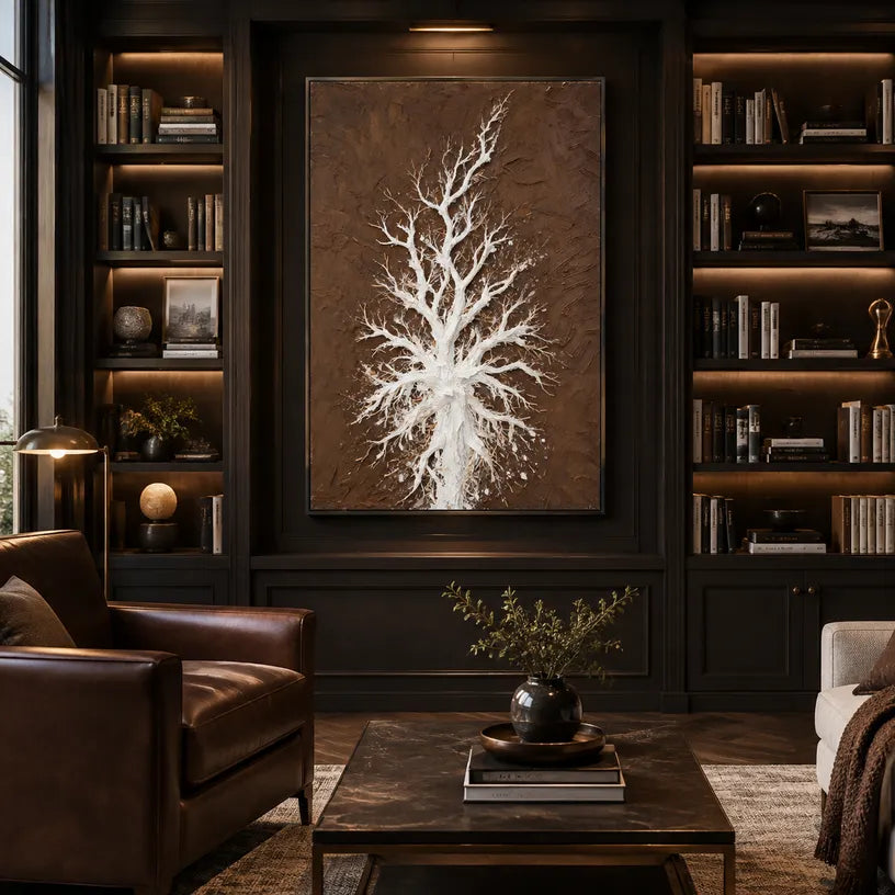 Wabi-Sabi abstract oil painting showing layered abstract marks, texture and expressive painterly movement in a brown palette.