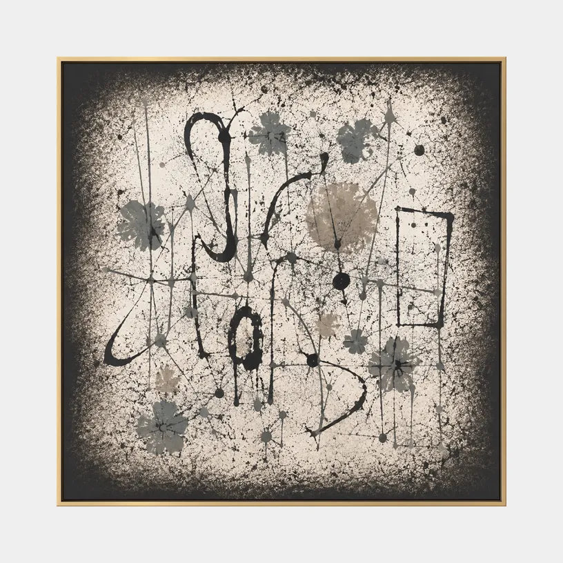 Wabi-Sabi abstract oil painting showing layered abstract marks, texture and expressive painterly movement in a brown palette.