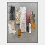 Wabi-Sabi abstract oil painting showing layered abstract marks, texture and expressive painterly movement in a grey palette.