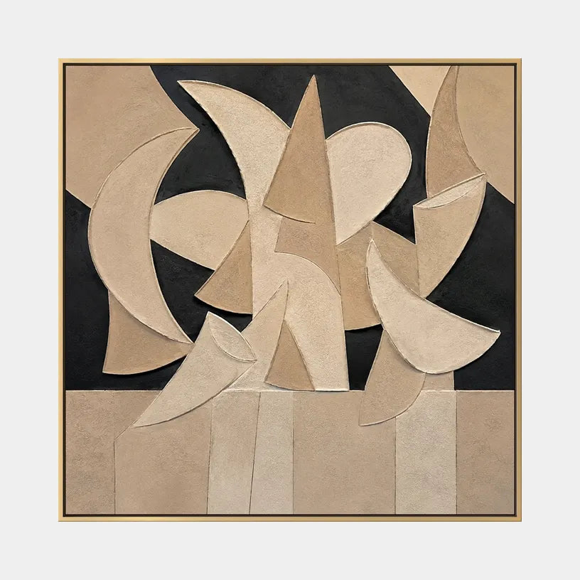 Wabi-Sabi abstract oil painting showing layered abstract marks, texture and expressive painterly movement in a brown palette.