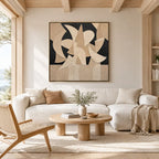 Wabi-Sabi abstract oil painting showing layered abstract marks, texture and expressive painterly movement in a brown palette.