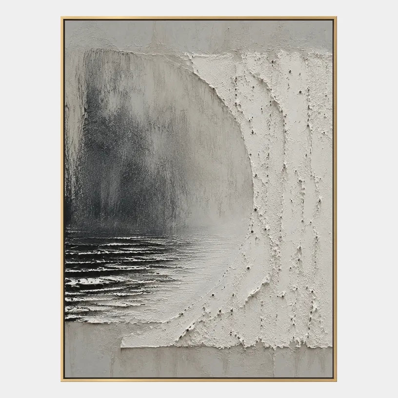 Wabi-Sabi abstract oil painting showing layered abstract marks, texture and expressive painterly movement in a grey palette.