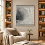 Wabi-Sabi abstract oil painting showing layered abstract marks, texture and expressive painterly movement in a grey palette.