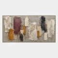 Abstraktes und konzeptuelles Ölgemälde von Wabi-Sabi mit geschichteten abstrakten Zeichen, Textur und ausdrucksstarker malerischer Bewegung in einer grauen Palette.