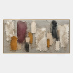Wabi-Sabi abstract oil painting showing layered abstract marks, texture and expressive painterly movement in a brown palette.