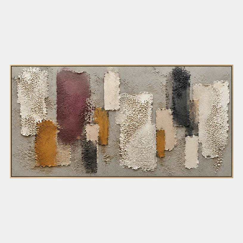 Wabi-Sabi abstract oil painting showing layered abstract marks, texture and expressive painterly movement in a brown palette.