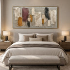 Wabi-Sabi abstract oil painting showing layered abstract marks, texture and expressive painterly movement in a brown palette.