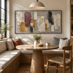 Wabi-Sabi abstract oil painting showing layered abstract marks, texture and expressive painterly movement in a brown palette.