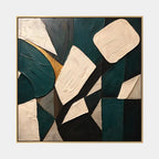 Wabi-Sabi abstract oil painting showing layered abstract marks, texture and expressive painterly movement in a black palette.