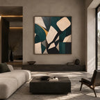 Wabi-Sabi abstract oil painting showing layered abstract marks, texture and expressive painterly movement in a black palette.