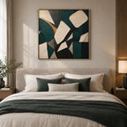 Wabi-Sabi abstract oil painting showing layered abstract marks, texture and expressive painterly movement in a black palette.