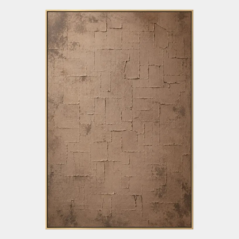 Wabi-Sabi abstract oil painting showing layered abstract marks, texture and expressive painterly movement in a brown palette.