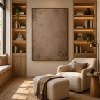 Wabi-Sabi abstract oil painting showing layered abstract marks, texture and expressive painterly movement in a brown palette.