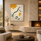 Wabi-Sabi abstract oil painting showing layered abstract marks, texture and expressive painterly movement in a beige palette.