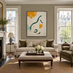 Wabi-Sabi abstract oil painting showing layered abstract marks, texture and expressive painterly movement in a beige palette.