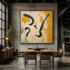 Wabi-Sabi abstract oil painting showing layered abstract marks, texture and expressive painterly movement in a beige palette.