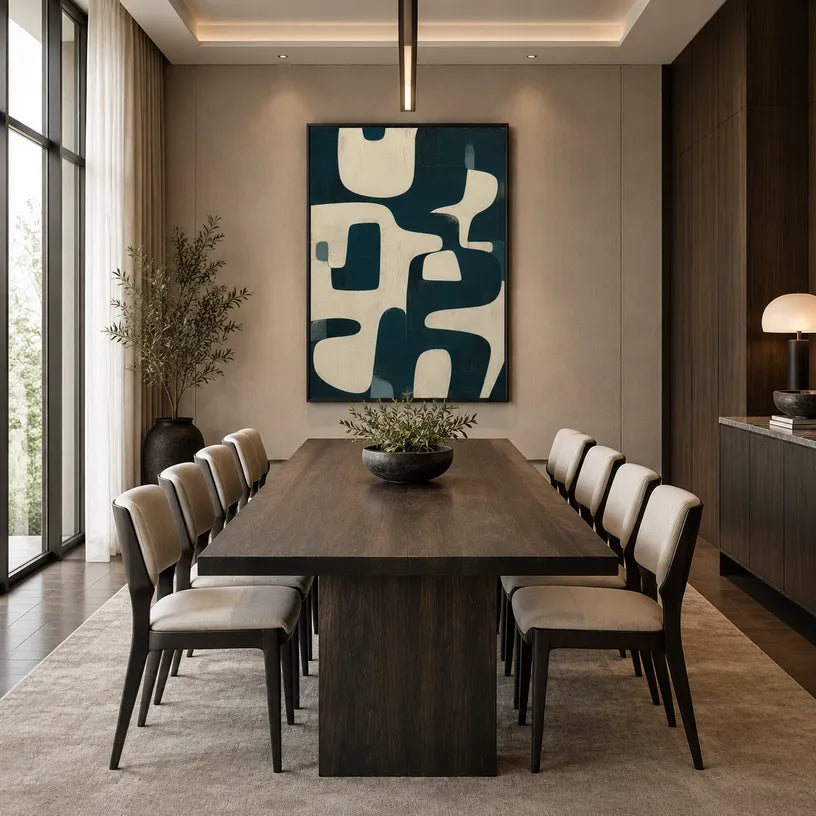 Wabi-Sabi abstract oil painting showing layered abstract marks, texture and expressive painterly movement in a beige palette.