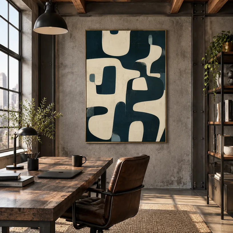 Wabi-Sabi abstract oil painting showing layered abstract marks, texture and expressive painterly movement in a beige palette.