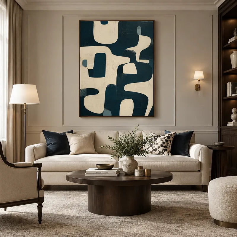 Peinture à l'huile abstraite et conceptuelle Wabi-Sabi présentant des marques abstraites superposées, une texture et un mouvement pictural expressif.
