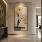 Wabi-Sabi abstract oil painting showing layered abstract marks, texture and expressive painterly movement in a brown palette.