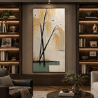 Wabi-Sabi abstract oil painting showing layered abstract marks, texture and expressive painterly movement in a brown palette.