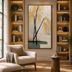 Wabi-Sabi abstract oil painting showing layered abstract marks, texture and expressive painterly movement in a brown palette.