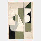 Wabi-Sabi abstract oil painting showing layered abstract marks, texture and expressive painterly movement in a beige palette.