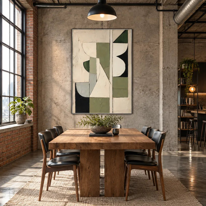 Wabi-Sabi abstract oil painting showing layered abstract marks, texture and expressive painterly movement in a beige palette.
