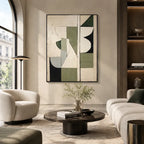 Wabi-Sabi abstract oil painting showing layered abstract marks, texture and expressive painterly movement in a beige palette.