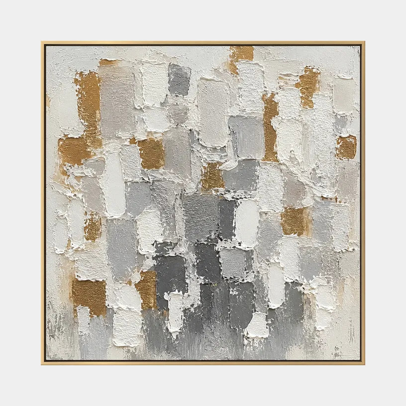 Wabi-Sabi abstract oil painting showing layered abstract marks, texture and expressive painterly movement in a grey palette.