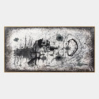 Wabi-Sabi abstract oil painting showing layered abstract marks, texture and expressive painterly movement in a grey palette.