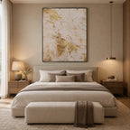 Wabi-Sabi abstract oil painting showing layered abstract marks, texture and expressive painterly movement in a beige palette.
